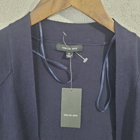 NWT Verve Ami Womens XL Long Open Cardigan Sweater  Navy Blue Rayon & Polyester - Picture 7 of 9